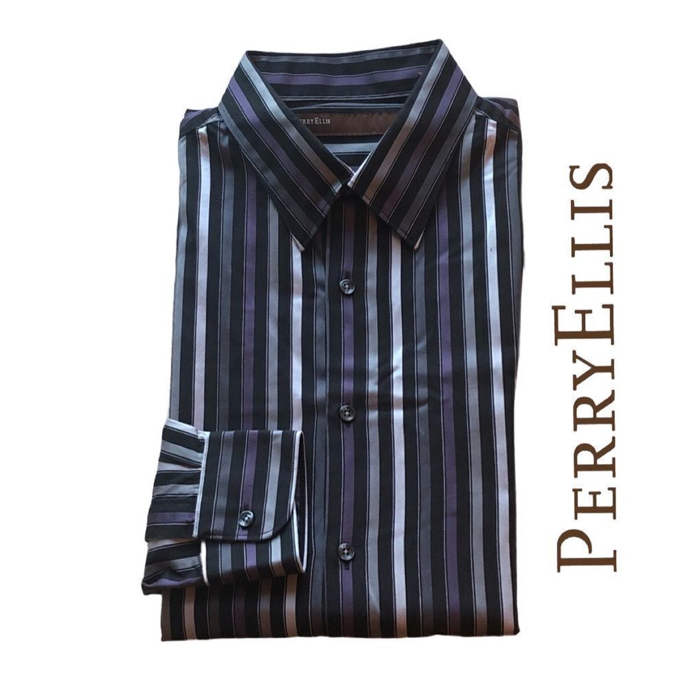Perry Ellis Striped Dress‎ Shirt - NWOT Size L